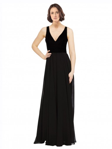 Cheapest Stretch Velvet and Chiffon Prom Dress with V-Neckline UK