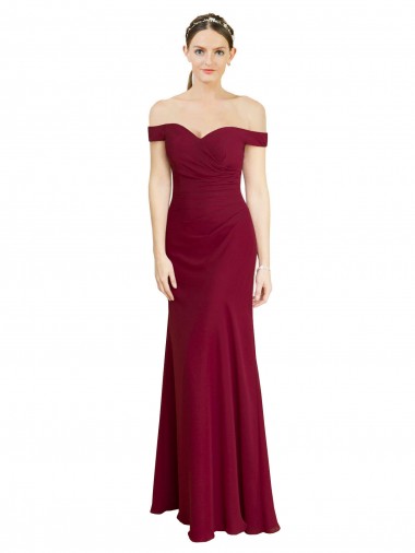 Cheapest Off the Shoulder Long Chiffon Prom Dress with Pleats UK