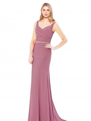 Cheapest Long Slim Chiffon Prom Dress with Beaded Waist UK