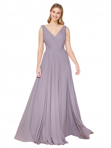 Cheapest Draped Floor Length High Neck V-Back Chiffon Prom Dress with Shirred Bodice UK