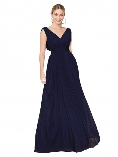 Cheapest Draped Long V-Neck Floor Length Chiffon Prom Dress UK