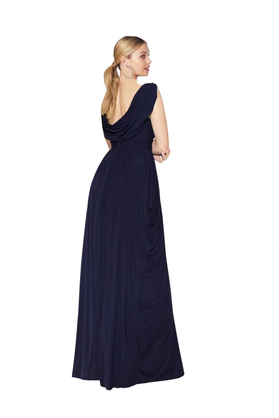 Cheapest Draped Long V-Neck Floor Length Chiffon Prom Dress UK