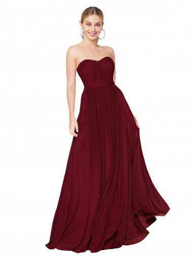 Cheapest Draped Strapless Long A-Line Chiffon Prom Dress UK