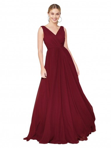 Cheapest Draped A-Line V-Neck Floor Length Chiffon Prom Dress UK