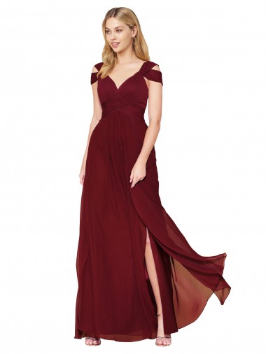 Cheapest Off the Shoulder Long Chiffon Prom Dress with Side Slit UK