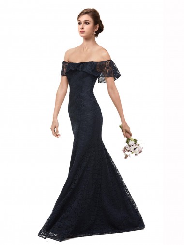 Cheapest Off the Shoulder Long Lace Prom Dress with Flutter Sleeves UK