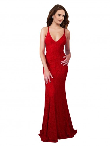 Cheapest Low Back V-Neckline Floor Length Lace Prom Dress UK