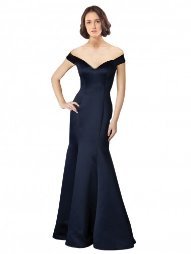 Cheapest Fit and Flare Satin Prom Dress with Off the Shoulder Neckline UK