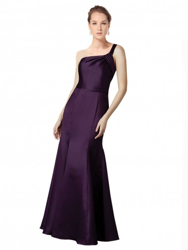 Cheapest Long Ruched Neckline One Shoulder Satin Prom Dress UK