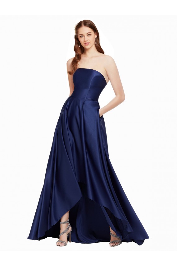 Cheapest High Low Strapless Satin Prom Dress with Pockets UK