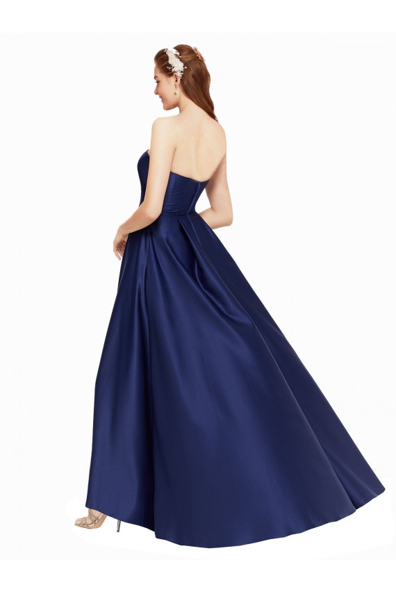 Cheapest High Low Strapless Satin Prom Dress with Pockets UK