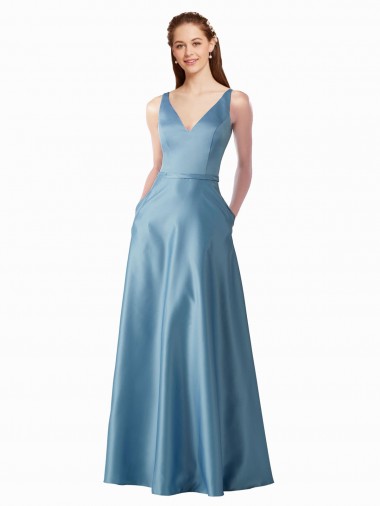 Cheapest Classic Satin V-Neck A-Line Prom Dress with Pockets UK