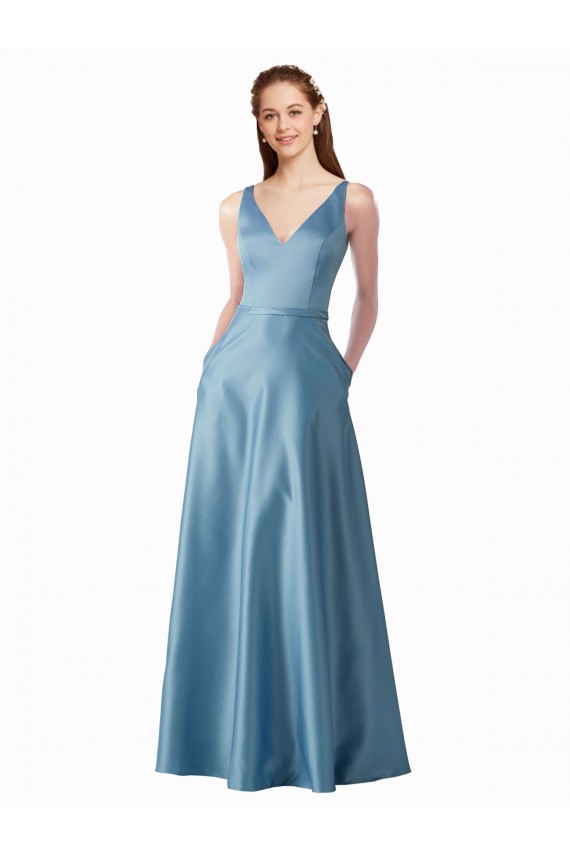 Cheapest Classic Satin V-Neck A-Line Prom Dress with Pockets UK