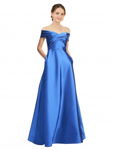 Cheapest Sleeveless Off the Shoulder Ball Gown Satin Prom Dress UK