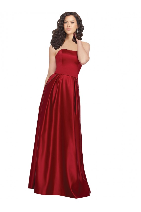 Cheapest Strapless Satin Prom Dress with Beaded Pocket and Soft Pleating UK