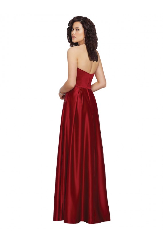 Cheapest Strapless Satin Prom Dress with Beaded Pocket and Soft Pleating UK