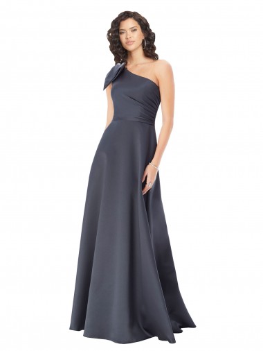 Cheapest Rouched One Shoulder Floor Length Satin Prom Dress with Bow UK