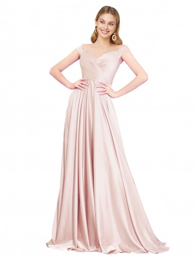 Cheapest A-Line Off the Shoulder Sweetheart Satin Prom Dress UK