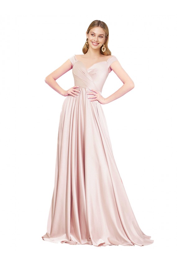 Cheapest A-Line Off the Shoulder Sweetheart Satin Prom Dress UK