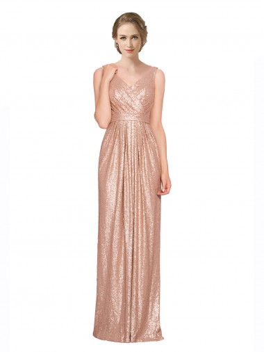 Cheapest Draped V-Neck Striking Sheath Floor Length Sequin Prom Dress UK