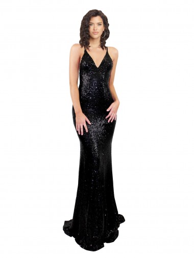 Cheapest Sleek Fishtail Shaped Open Back Sequin Prom Dress UK