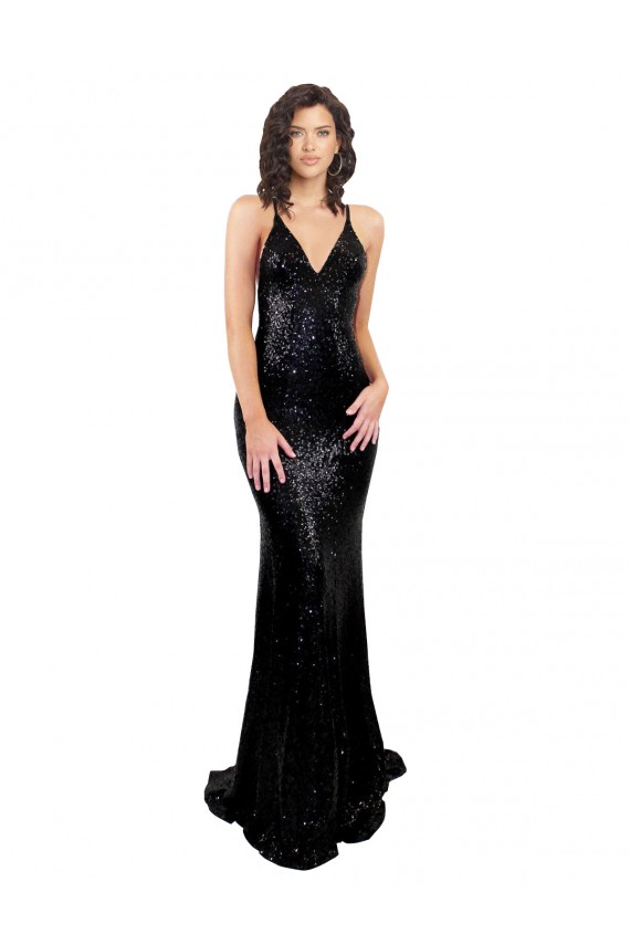 Cheapest Sleek Fishtail Shaped Open Back Sequin Prom Dress UK