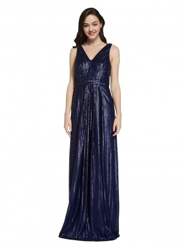 Cheapest Long V-Neck Sparking Sequin Prom Dress with Low V-Back UK