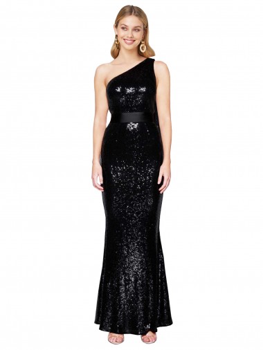 Cheapest Draped One Shoulder Long Full Length Sequin Prom Dress UK