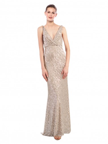 Cheapest Faux Surplice V-Neck Slim Sparkling Sequin Prom Dress UK