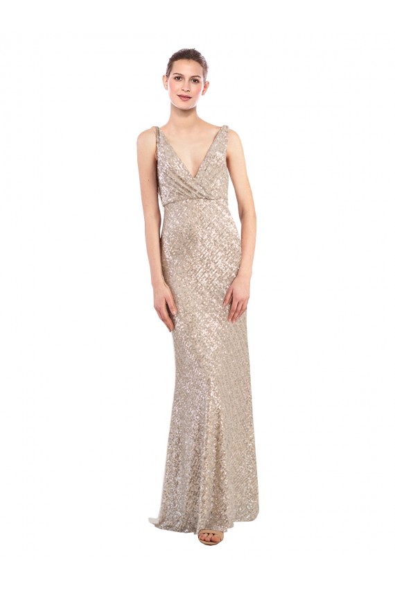 Cheapest Faux Surplice V-Neck Slim Sparkling Sequin Prom Dress UK