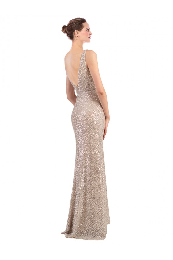 Cheapest Faux Surplice V-Neck Slim Sparkling Sequin Prom Dress UK