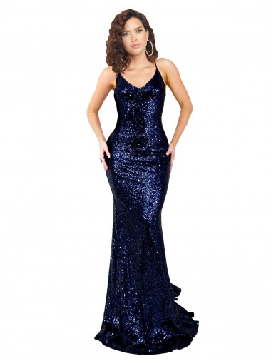 Cheapest Mermaid V-Neck Low Back Long Sequin Prom Dress UK