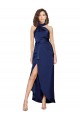 Cheapest Full Length High Neck Wrap Silky Satin Prom Dress with Waist Tie UK