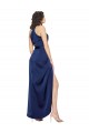 Cheapest Full Length High Neck Wrap Silky Satin Prom Dress with Waist Tie UK