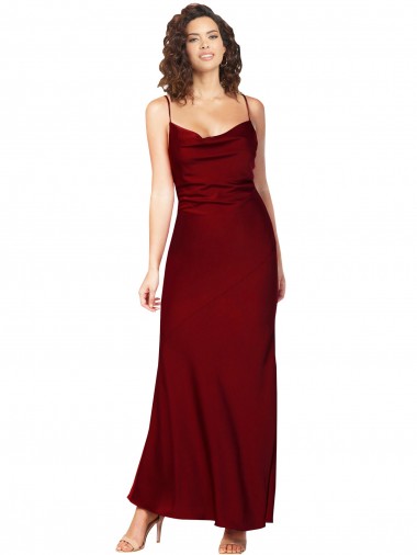 Cheapest Cowl Neck Low Back Silky Satin Prom Dress with Thin Back Straps UK