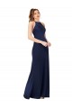 Cheapest High Neck Satin Prom Dress with Strappy Back UK