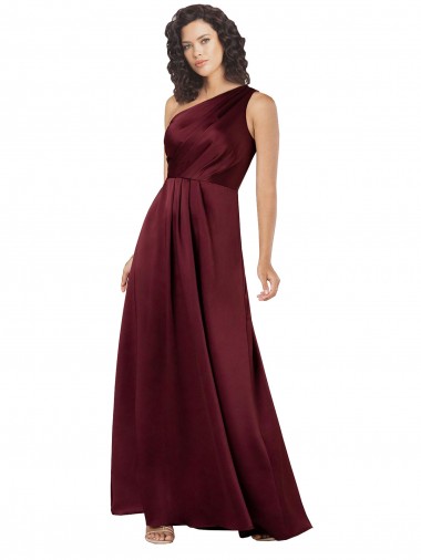 Cheapest One Shoulder Silky Satin Prom Dress with Subtle Pleats UK