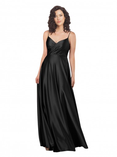 Cheapest Full Length V-Neckline Silky Satin Prom Dress with Full Skirt UK