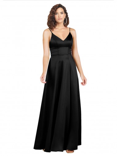 Cheapest Silky Satin Floor-Length Long Prom Dress with V-Neckline UK