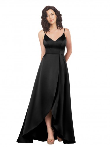 Cheapest High Low V-Neckline Silky Satin Tulip Prom Dress with Wrap Skirt UK