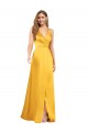 Cheapest Halter A-Line Silky Satin Prom Dress with V-Neckline and Slit UK