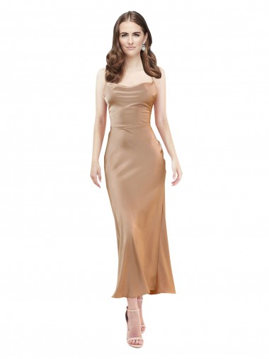 Cheapest Cowl Neck Silky Satin Midi Length Cocktail Prom Dress / Homecoming Dress Low Back UK