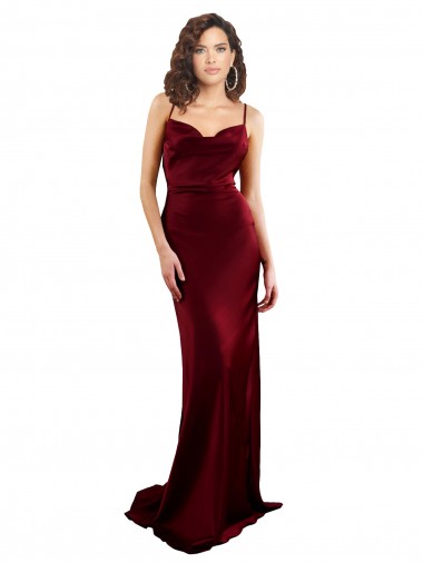 Cheapest Cowl Neck Long Criss Cross Open Back Silky Satin Prom Dress UK