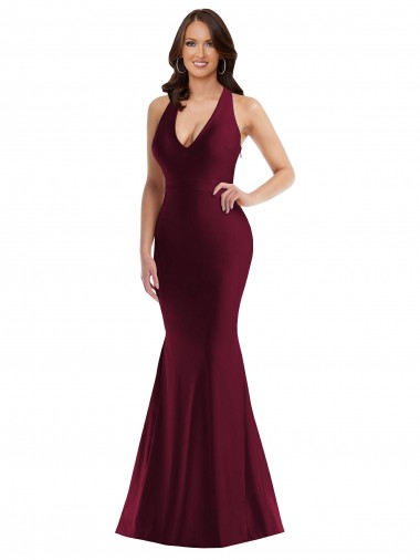 Cheapest Plunge Neckline Cutout Low Back Silky Satin Mermaid Prom Dress UK