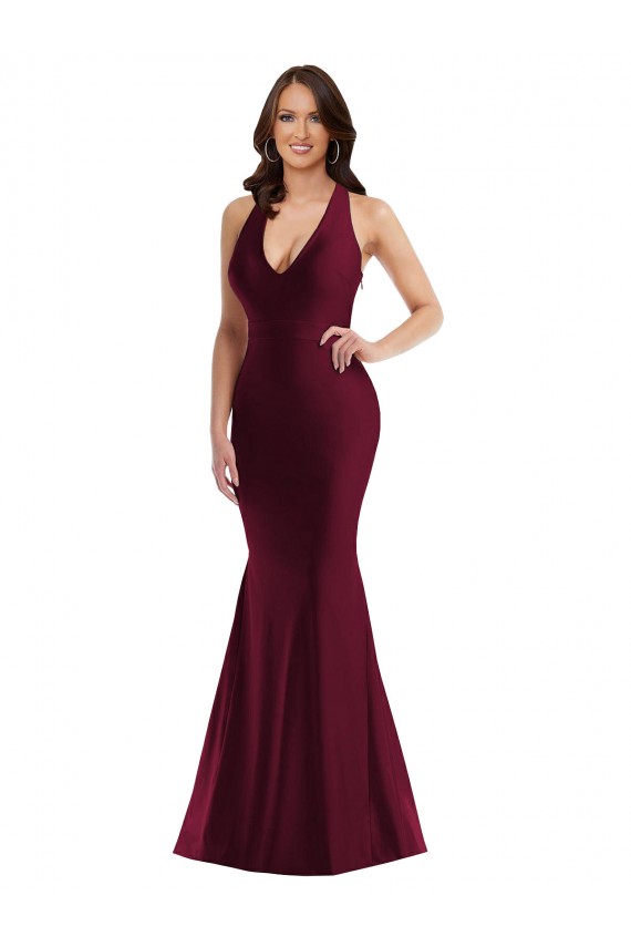 Cheapest Plunge Neckline Cutout Low Back Silky Satin Mermaid Prom Dress UK