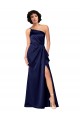 Cheapest One Shoulder Silky Satin Prom Dress with Skirt Slit UK