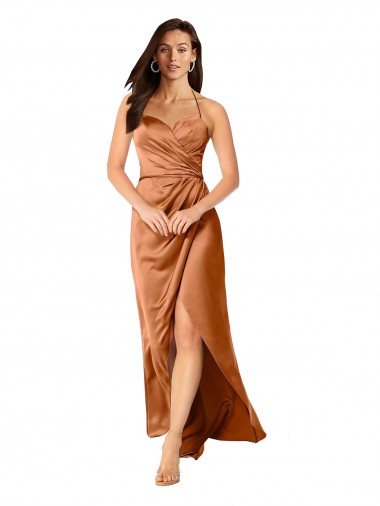 Cheapest Faux-Wrap Skirt Silky Satin Prom Dress UK