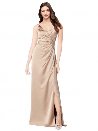 Cheapest Silky Satin Prom Dress with Draped Surplice Bodice UK