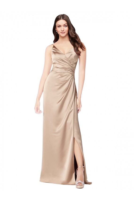 Cheapest Silky Satin Prom Dress with Draped Surplice Bodice UK