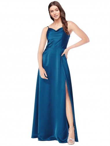 Cheapest Cowl Neck Salky Satin Prom Dress UK